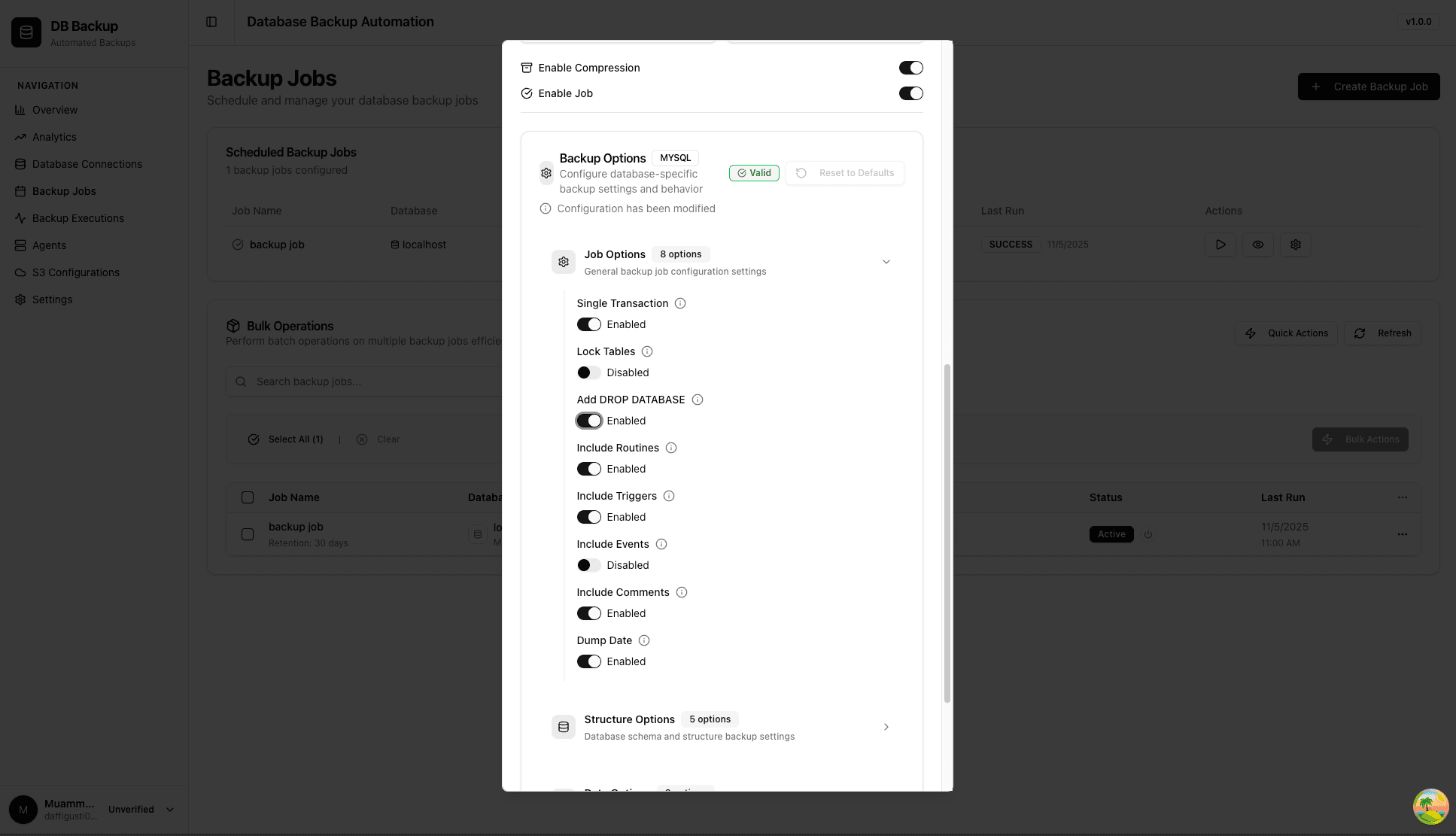 Backup Options & Validation
